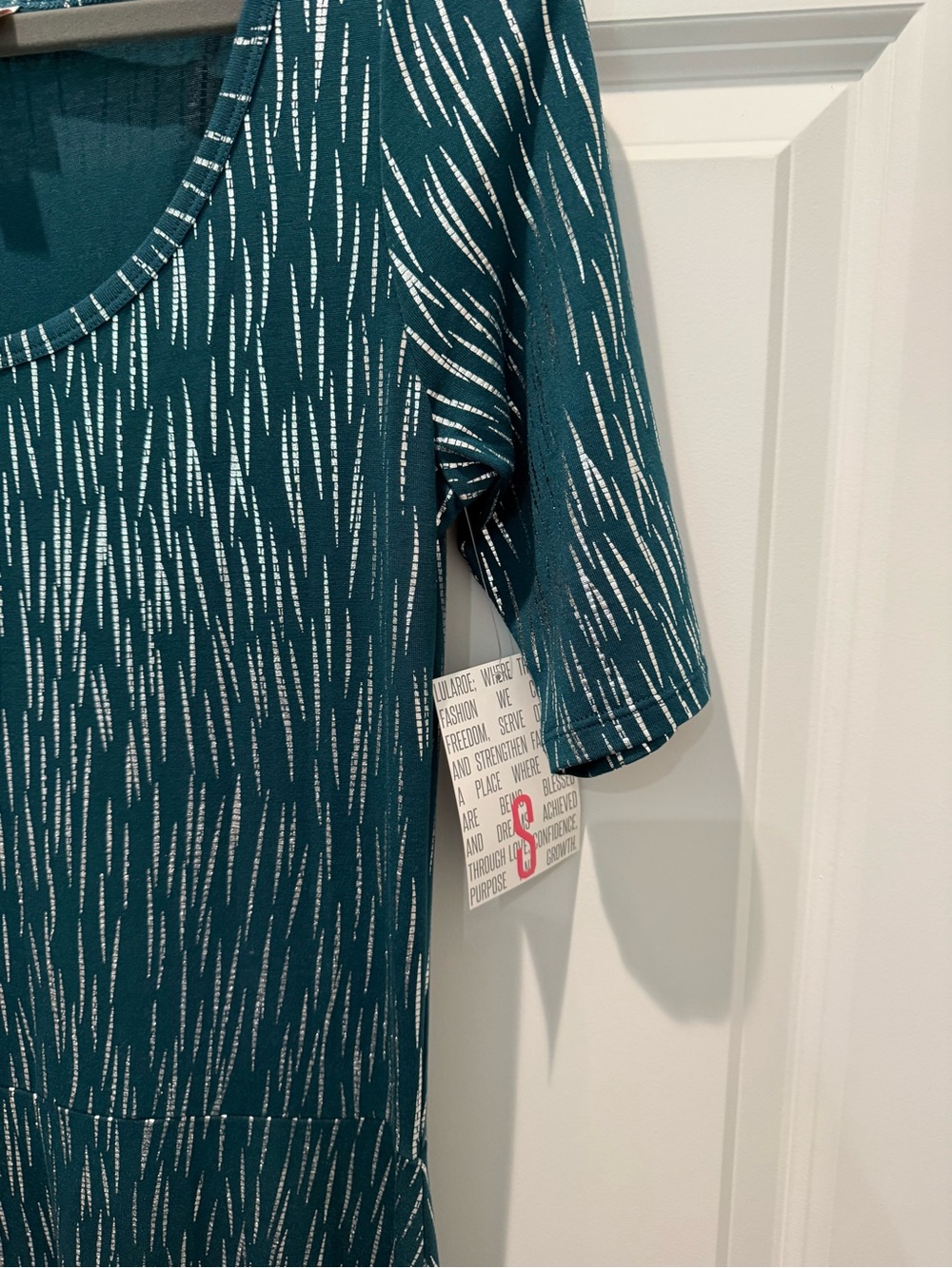 LuLaRoe Teal Maxi Dress with White Linear Print Small - Picture 5 of 6